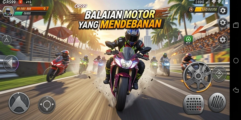 Screenshot CRS99 menampilkan balapan motor yang seru dan mendebarkan.