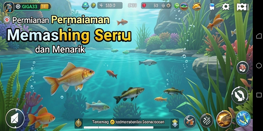 Tampilan gameplay yang seru dengan ikan berkeliaran di laut.