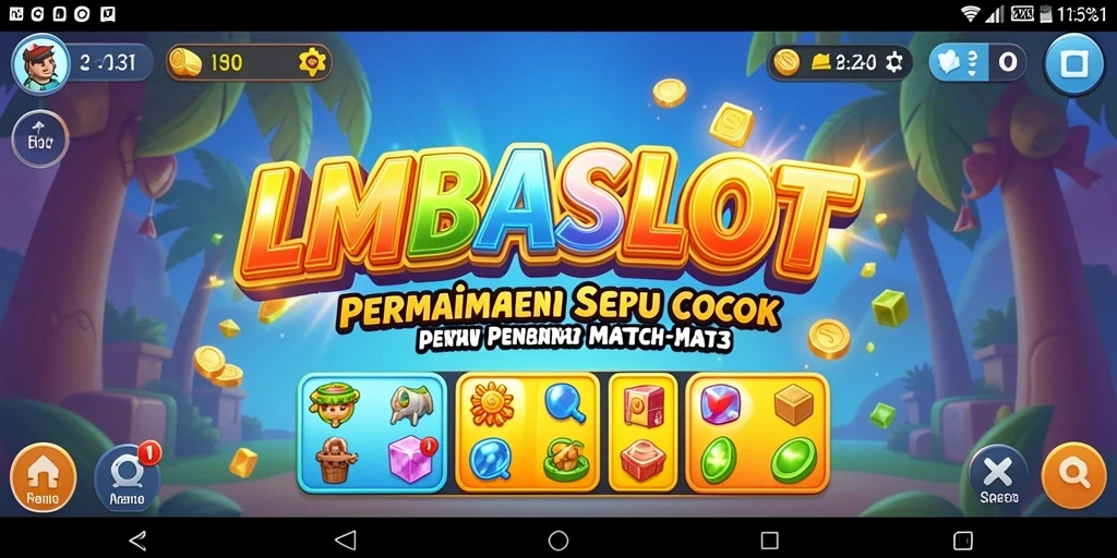 Screenshot gameplay LMBASLOT yang menampilkan aksi mencocokkan simbol.