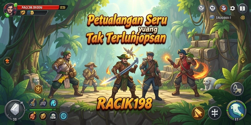 Tampilan gameplay <strong>RACIK198</strong> yang mendebarkan dengan berbagai lokasi petualangan.