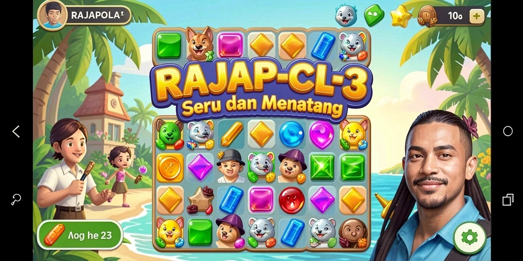 Tampilan gameplay seru dalam RAJAPOLA dengan tantangan Match-3.