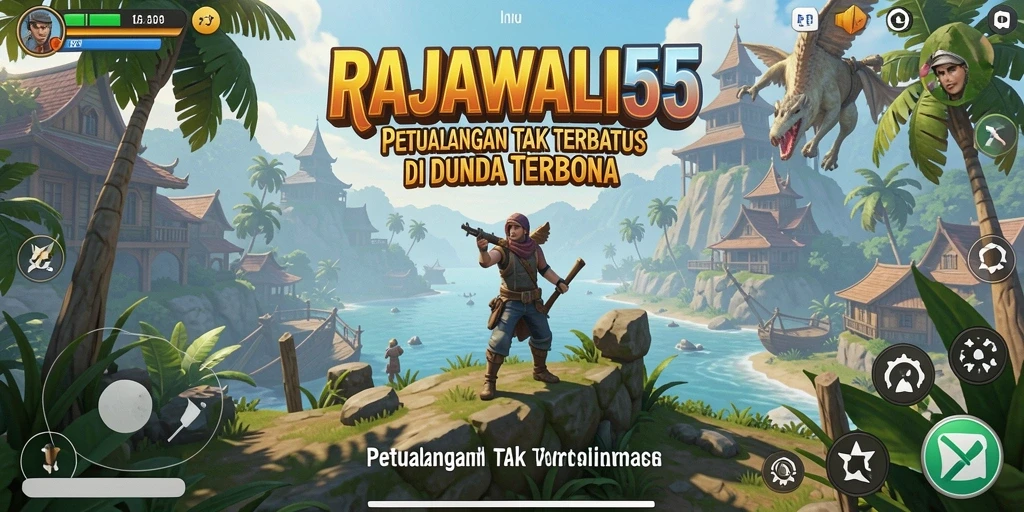 Screenshot utama RAJAWALI55 menampilkan petualangan mendebarkan di dunia terbuka.